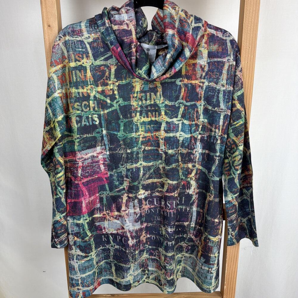 NWT Inoah Multicolor Cowl Neck Tunic Top #1131 Size SMALL